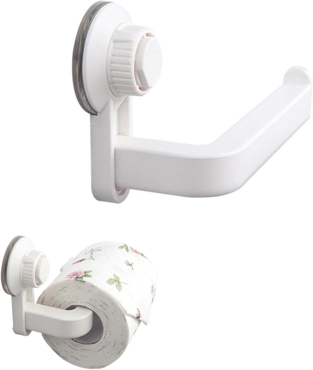 Set van 2 witte zuignap toiletrolhouders zonder boren, draaibare zuigbevestiging papierrolhouder voor badkamer, toilet en keuken, herbruikbare wandhouder