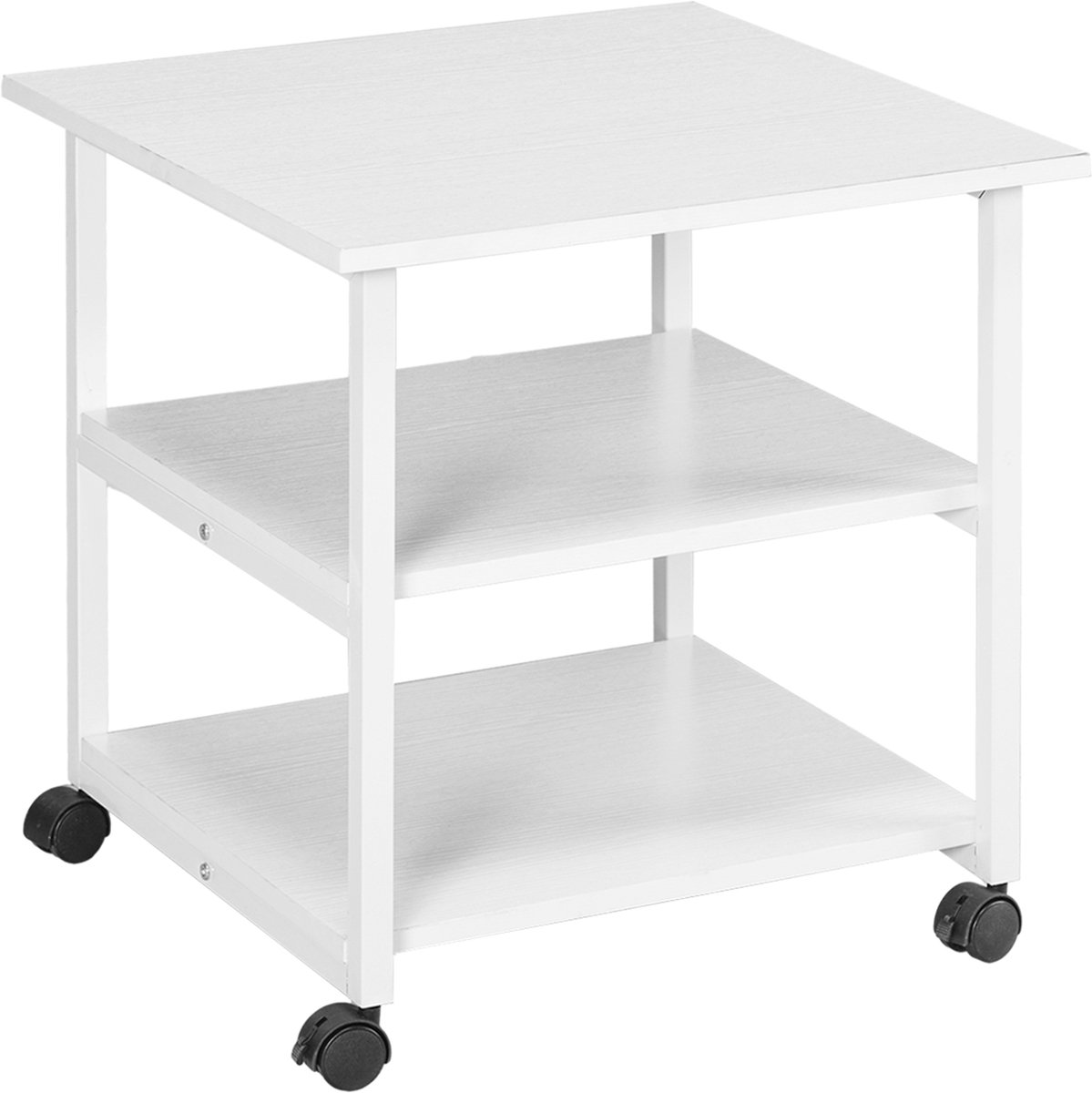 3-laags Printerkast met Wielen, Wit | 50L x 50l x 52,5H cm, Rolbare Bureau Organizer voor Fax/3D-printer/Scanner, Thuiskantoor