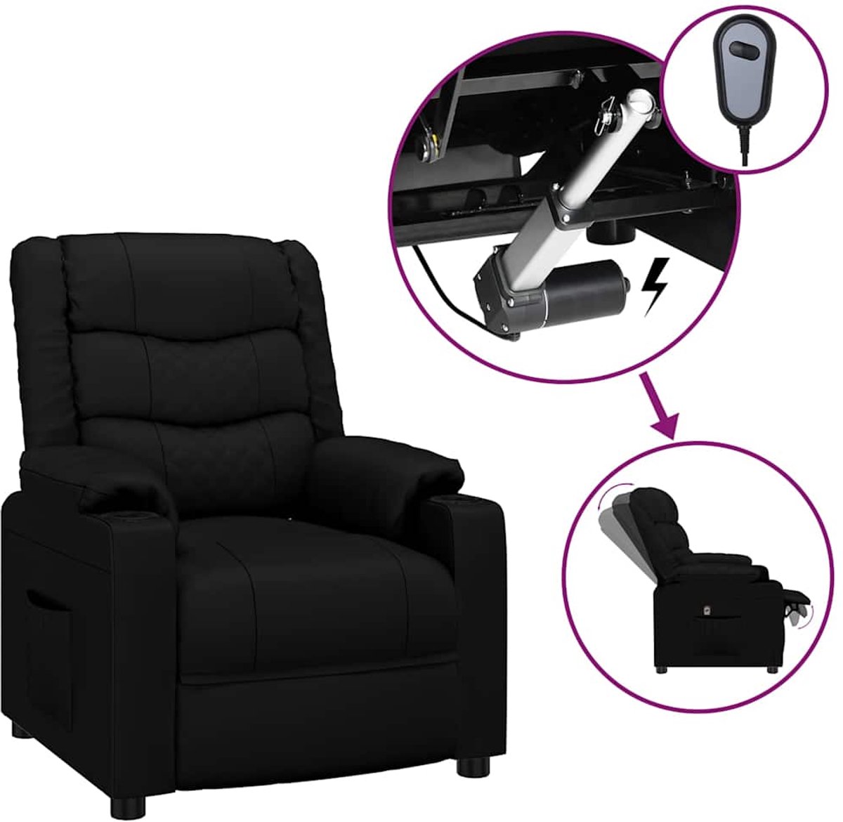 vidaXL Fauteuil - elektrisch - verstelbaar - kunstleer - zwart