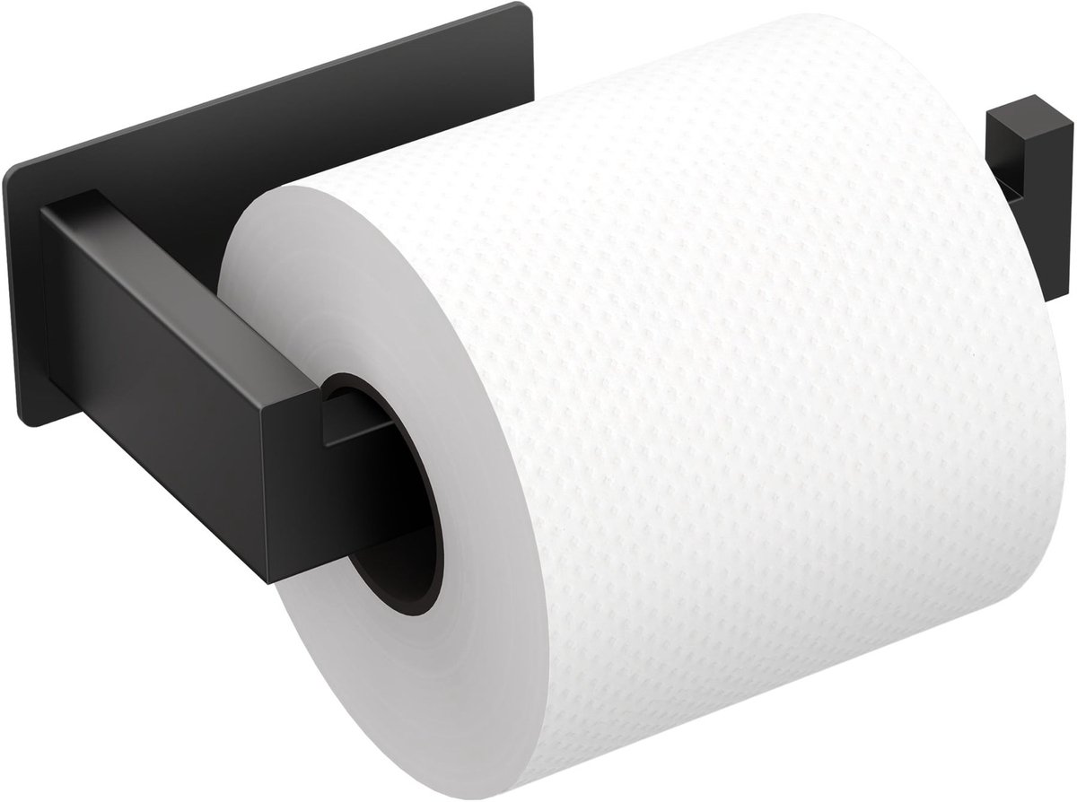 Zwarte roestvrijstalen toiletrolhouder zonder boren, zelfklevend papierrolhouder afmeting 14×8,9×7,7 cm, wandhouder voor badkamer en keuken
