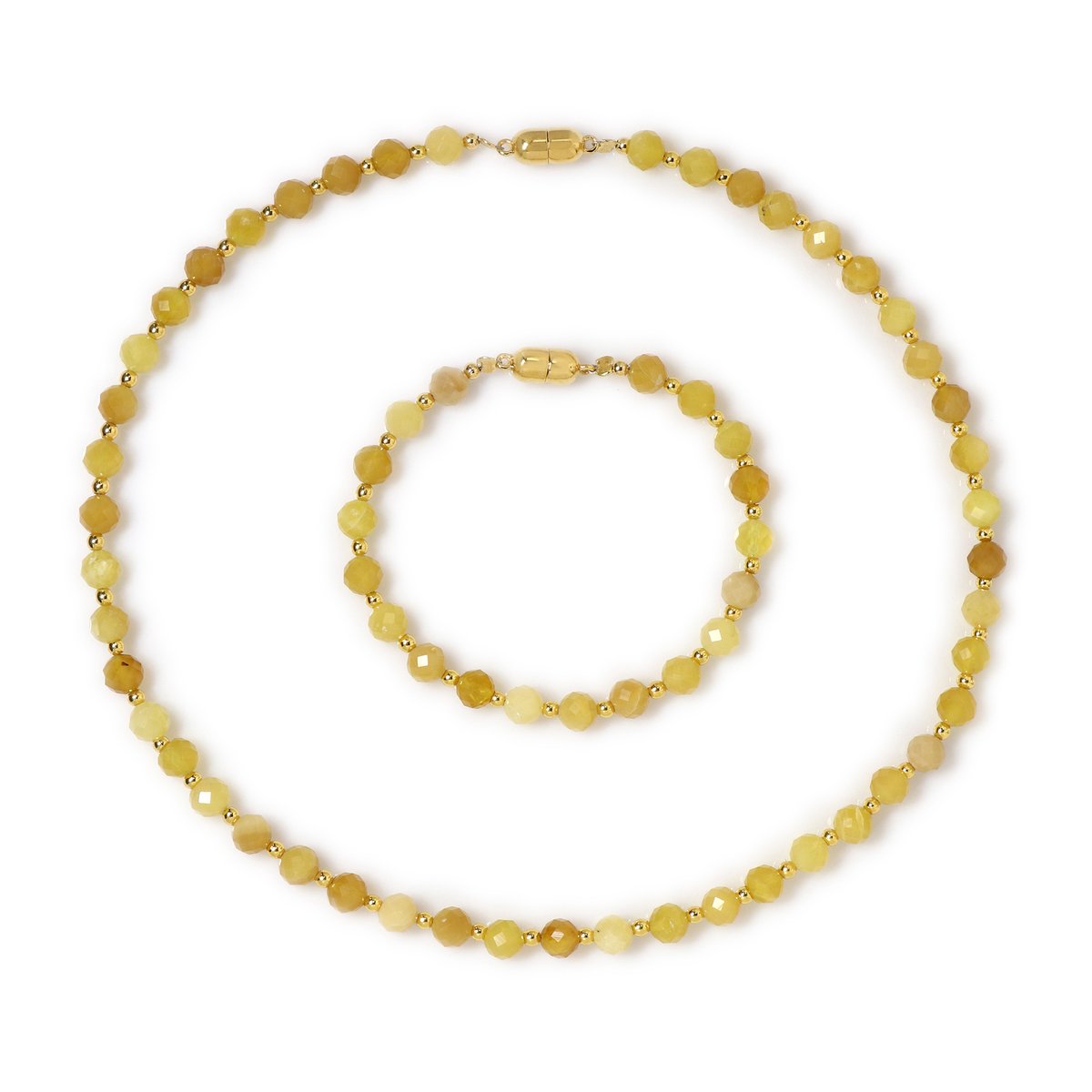 Cavill - Luxe Zilveren Sieradenset - 925 Sterling Zilver Verdiuld - Gele Opaal 83,40 ct & Gouden Hematiet 23,37 ct - Ketting & Armband