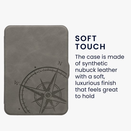 kwmobile e-reader hoesje geschikt voor Tolino Vision 1 / 2 / 3 / 4 HD hoes - Ereader flip case met standaard - Kunstleren e reader cover - Vintage Kompas design in grijs van kwmobile — afbeelding 4