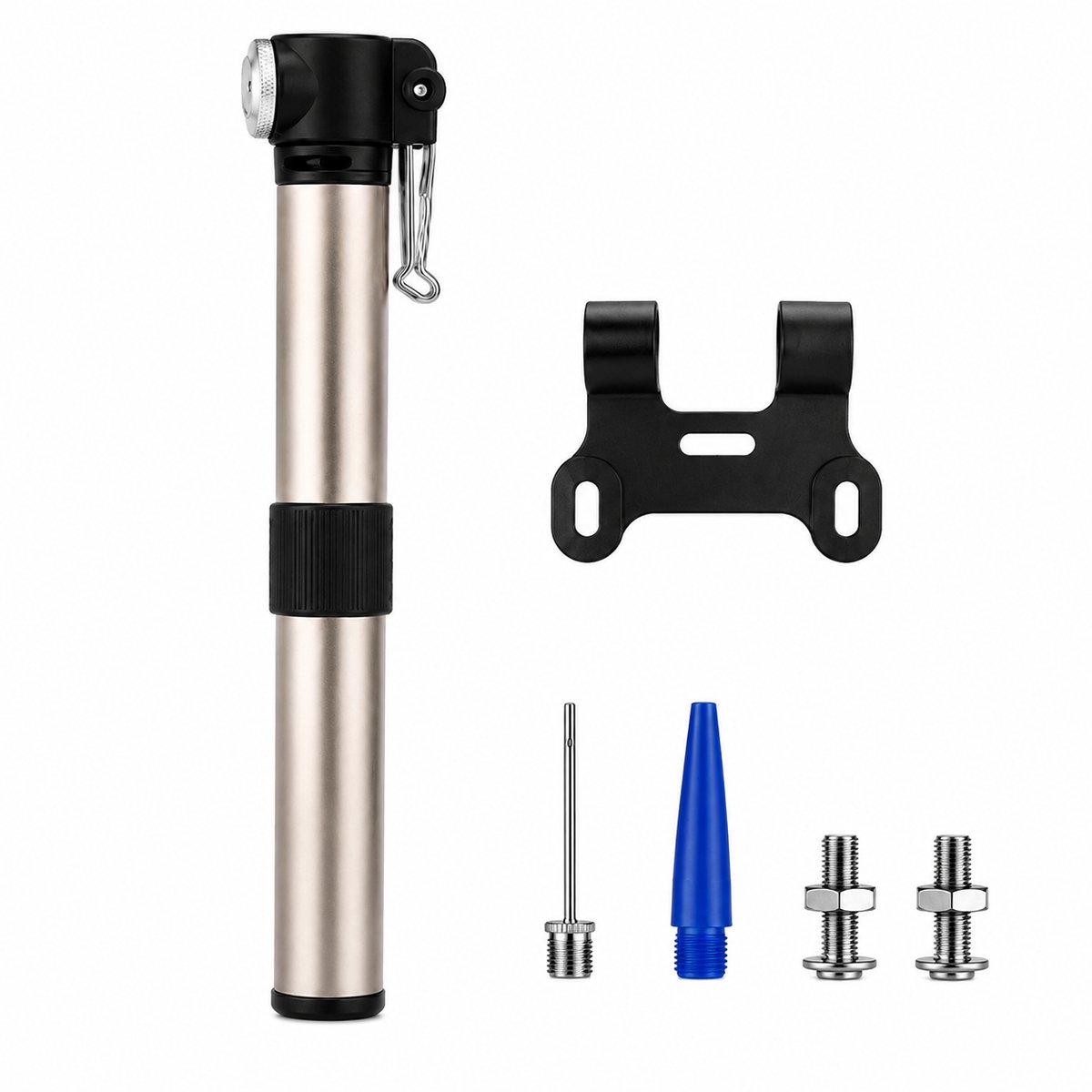 Mini Fietspomp - Compacte Handpomp 120 PSI met Montageclip - Draagbare Fietspomp voor Racefiets, MTB & E-bike - Inclusief Ventielaccessoires - Zilver
