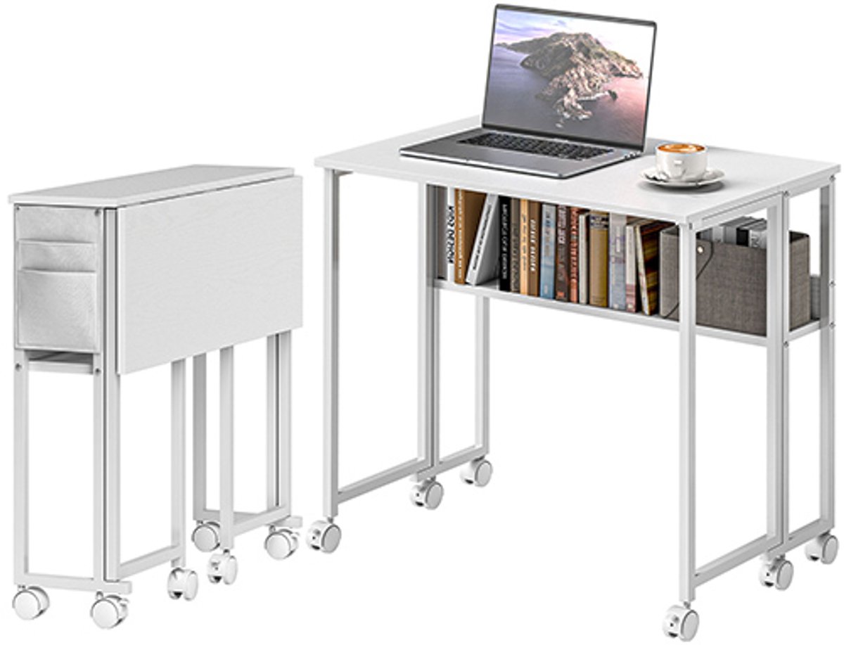 TEKROA® Bureau - met neerklapbaar blad - 75H x 80W x 50D cm -Wit