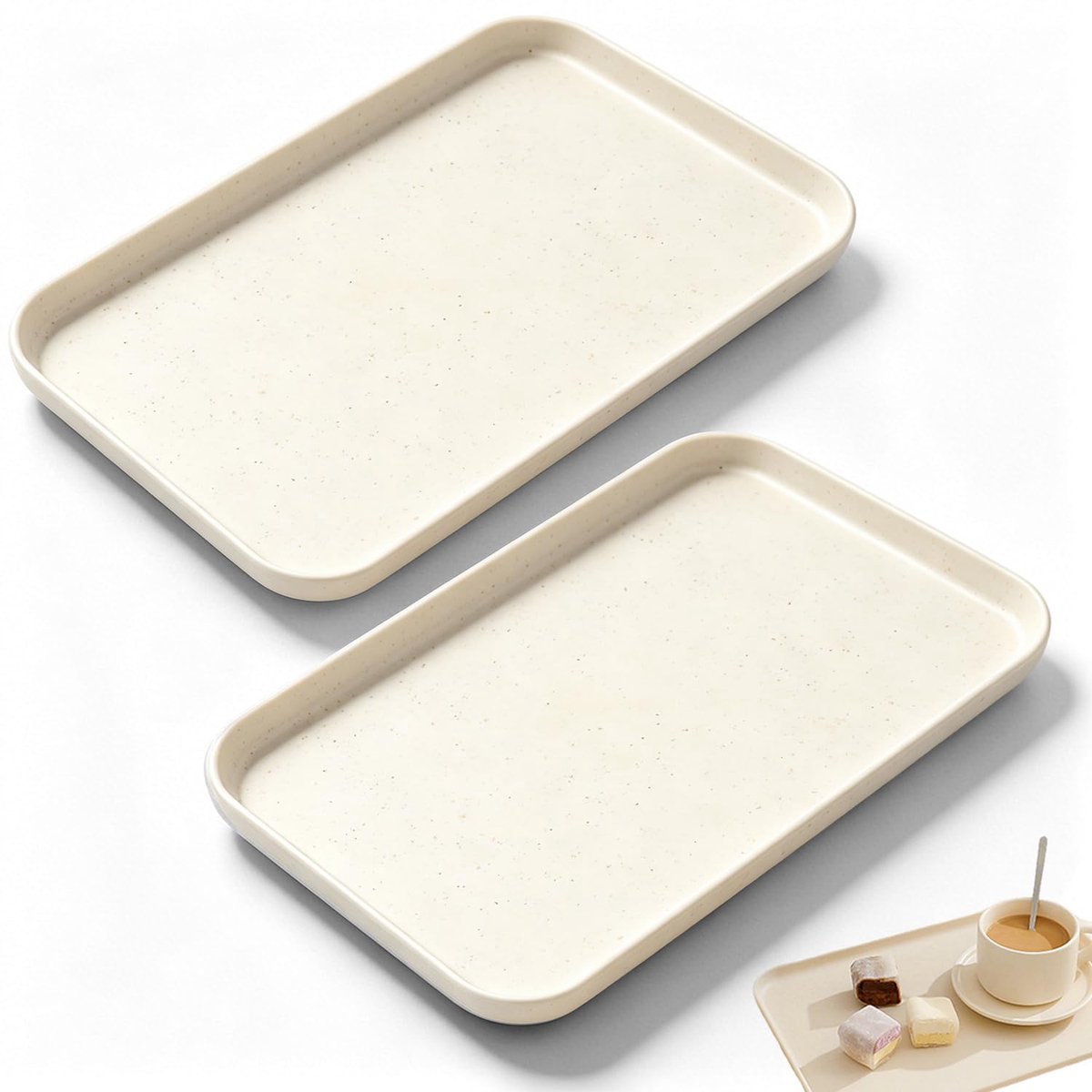 2 stuks crèmewit dienblad, klein antislip kunststof dienblad, herbruikbaar keukendienblad, rechthoekig ontbijt- en - ShopVlot