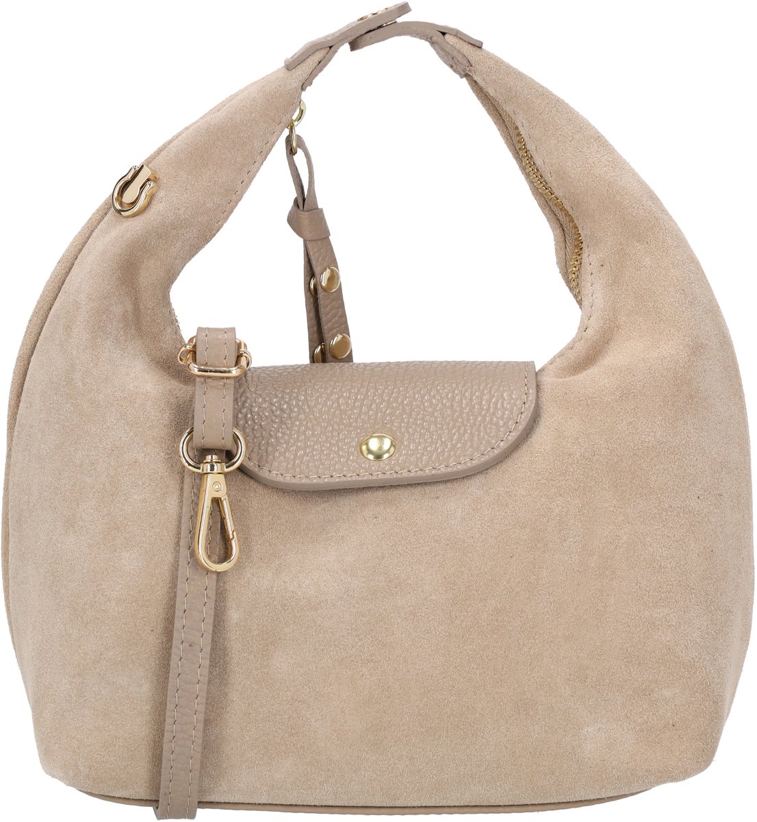 Charm London Vittoria Handtas - Suède Leer - Schoudertas - Afneembare Schouderband - Ritsvak - Magneetsluiting - Leren Dames Tas - Taupe