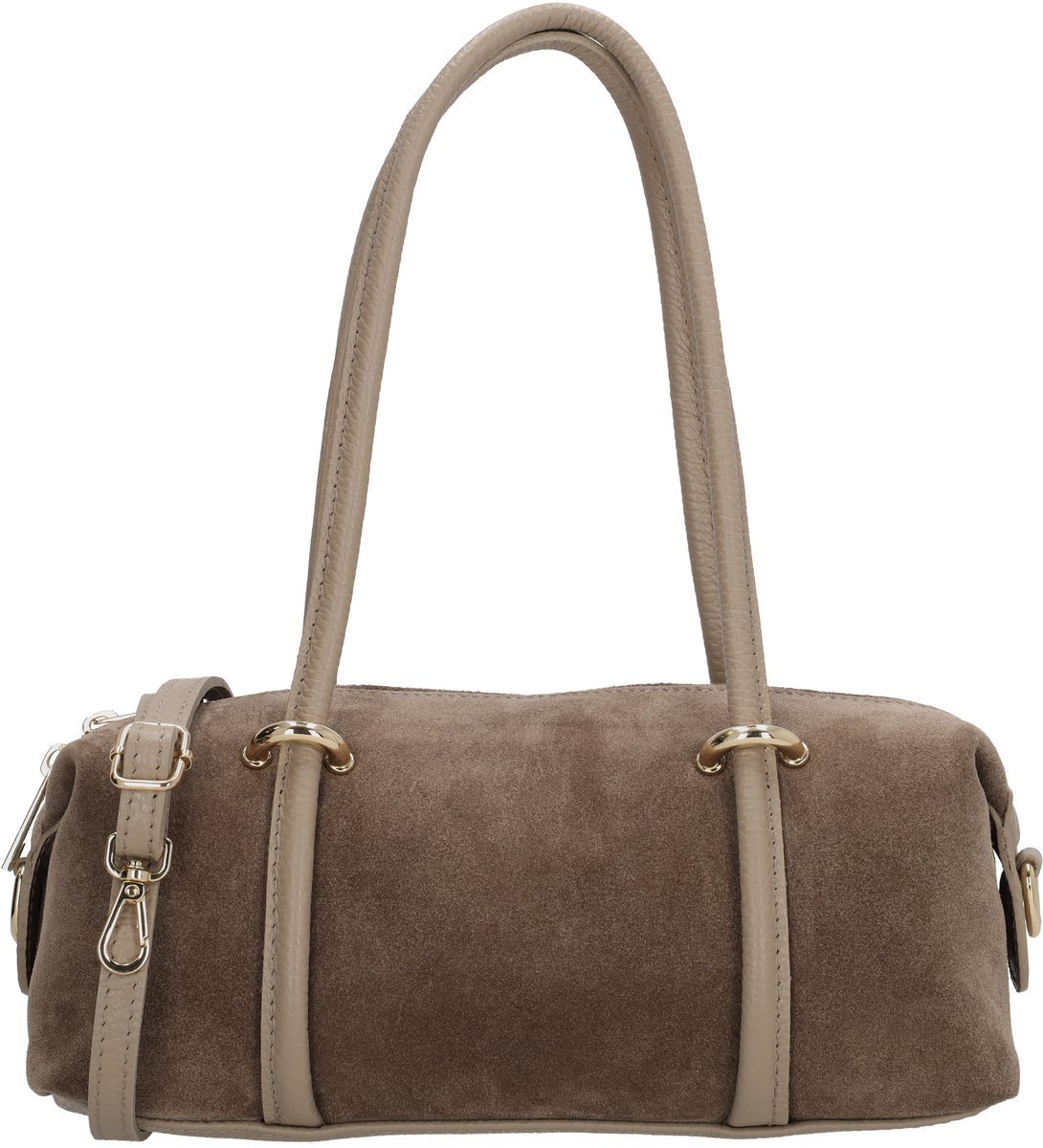 Charm London Vittoria Schoudertas - Suede - Damestas - Handtas - Ritsvak - Verstelbare Schouderband - Afneembare Schouderband - Leren Dames Tas - Taupe