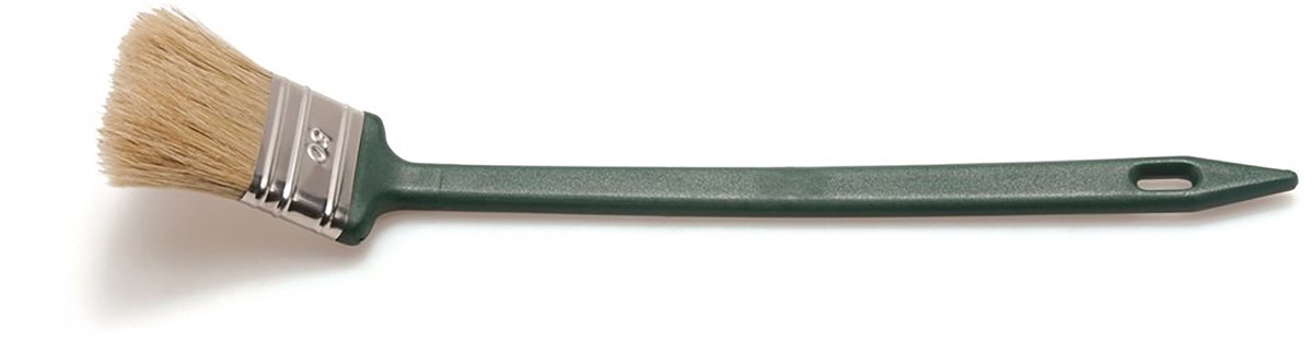 12 Radiatorkwasten, (wegwerp) volle kunststof steel, vernikkelde bus, wit Chinees varkenshaar. Serie 499 1½ inch