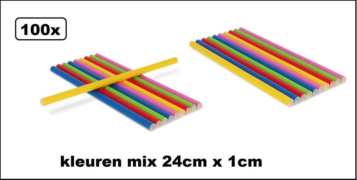 100 stuks Papieren rietjes kleuren mix 24cm x 1cm