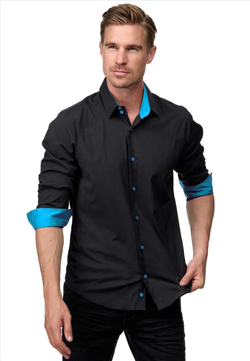 ItalianStyle - Herenoverhemd - Slimfitmodel - Zwart Turkis Blauw
