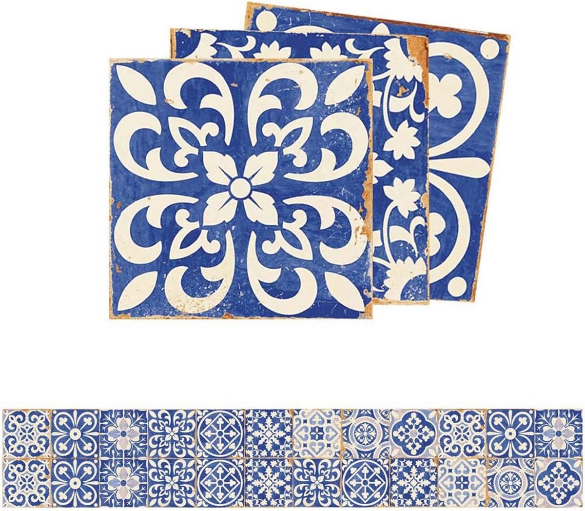 24 stks Blauw en Wit Porselein Tegel Sticker Peel Stick Vloer Muurstickers Waterdichte Backsplash DIY Zelfklevende Keuken Badkamer Decoratie 20x20 cm