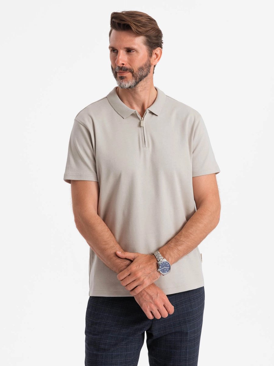 Italian Style - Poloshirt Heren - Korte Mouw Met Rits - Lichtgrijs - Italianstyle