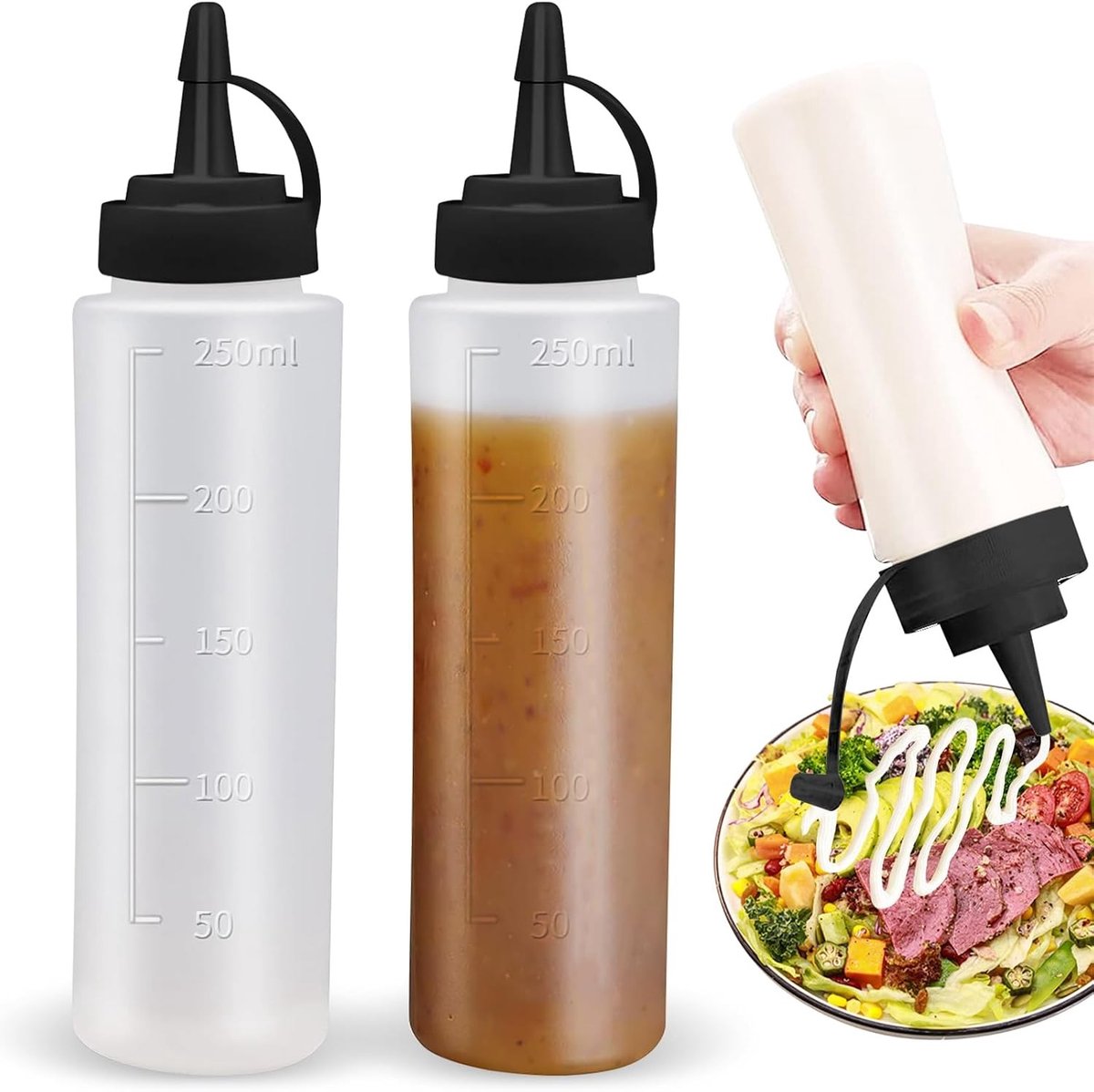 Knijpfles - Zwart - 250 ml - Met Geïntegreerde Meetschaal - Voor Keuken en Hobby