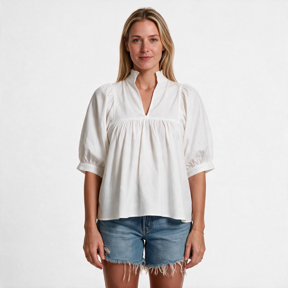 Imily Bela Dames Losvallende Blouse met V-hals en Pofmouwen