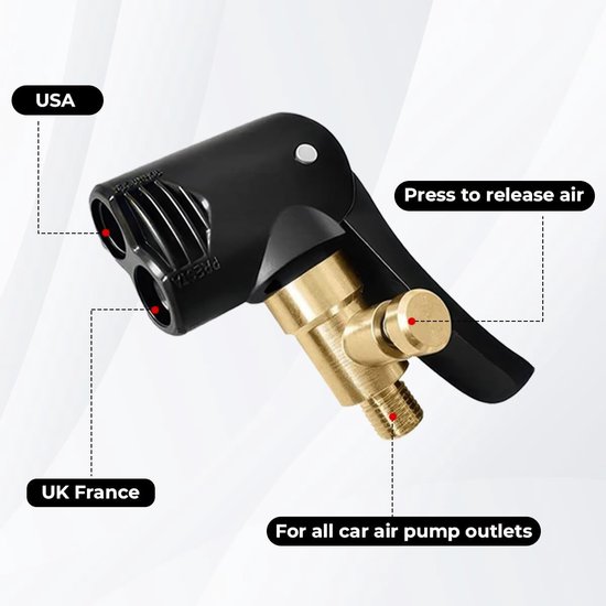 2-in-1 Schrader - Fietspomp Adapter Ventielkop - Geschikt voor Presta, Schrader en Dunlop - Messing Bandenpomp Hulpstuk met Slang - Zwart — afbeelding 3