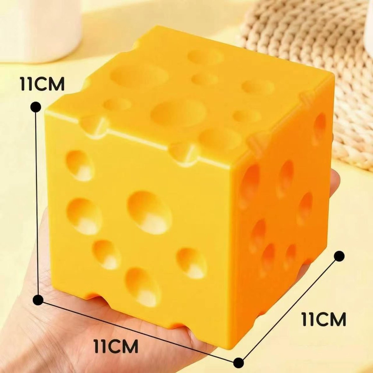 Namajunas - Jumbo Kaas knijpspeeltje - 11 x 11 x 11 cm - Stress speelgoed - Extra grote - Ontspanning speeltje - Anti-stress knijpbal - Slow rising stressbal - Zachte stretchy bal - Verlicht spanning & angst - Fidget toys