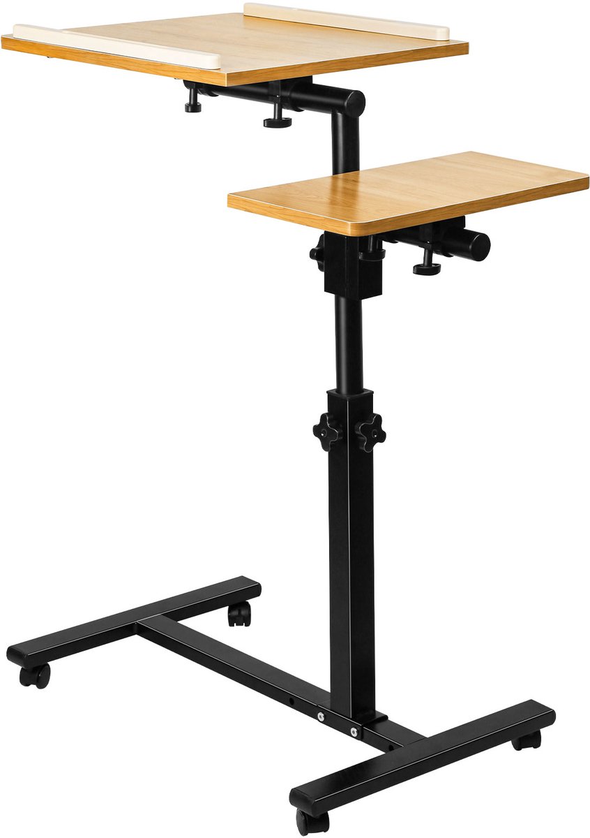 PIPIPOXER Laptoptafel op Wielen - Laptoptafel- Bedtafel met wieltjes- In hoogte verstelbaar – Verrijdbare Laptoptafel voor Bank & Bed - Zit Sta Bureau -Houtkleur