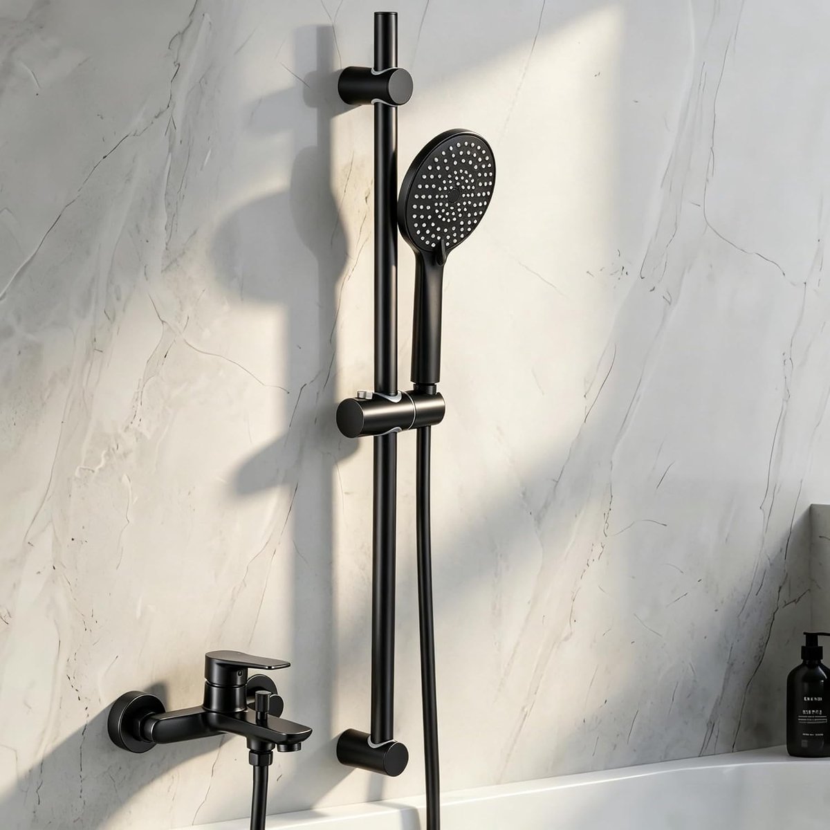 Auralum Max Opbouw Badkraan met Handdouche Complete Set - Douchekraan Doucheset - 70 cm verstelbare Glijstang - 150 mm Hartafstand - Met 5 functies Douchekop - Badmengkraan - Voor Bad en Badkamer - Zwart