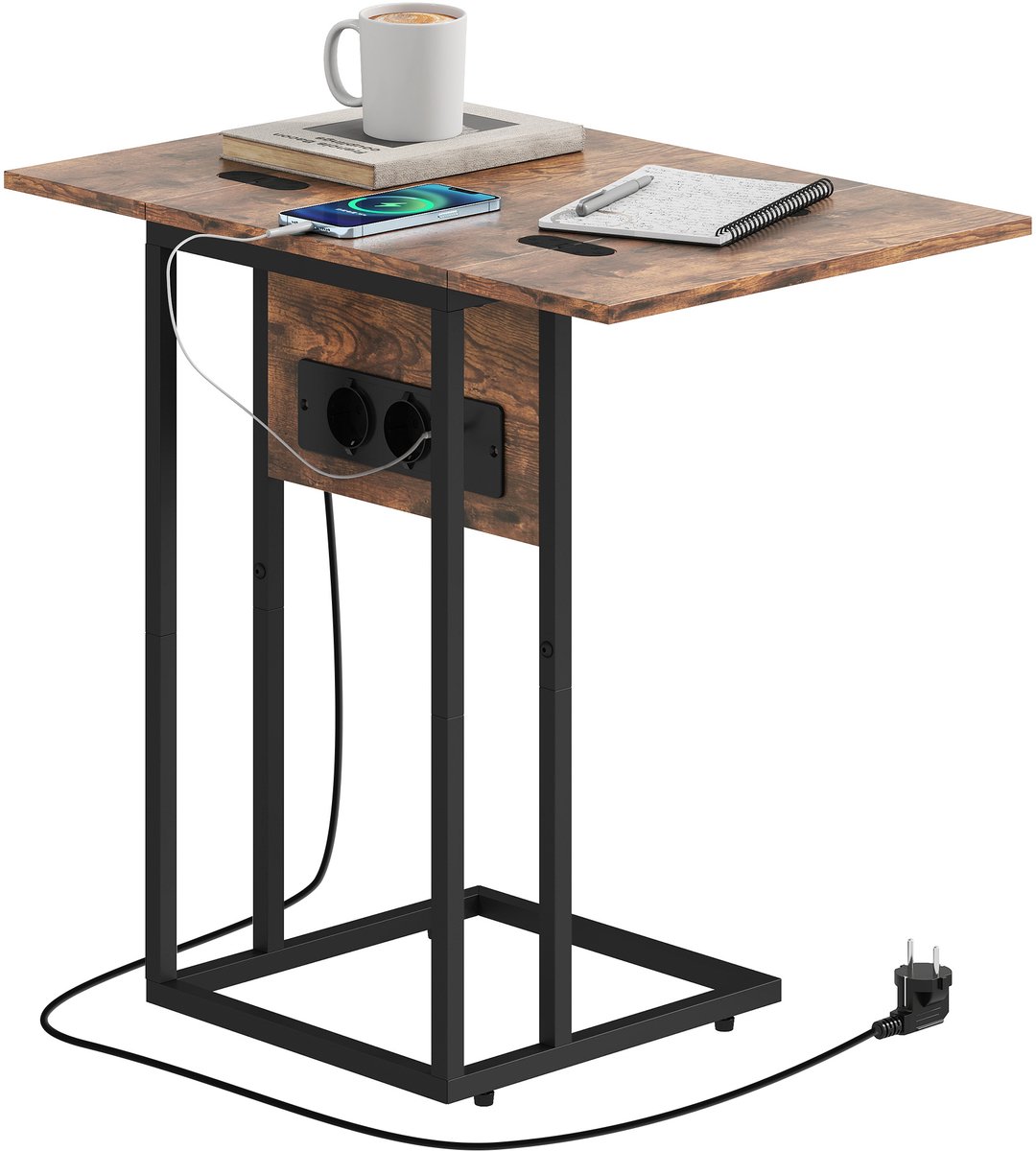 HOMCOM bijzettafel - Spaanplaat - 39x29x57cm - Rustiek bruin, zwart