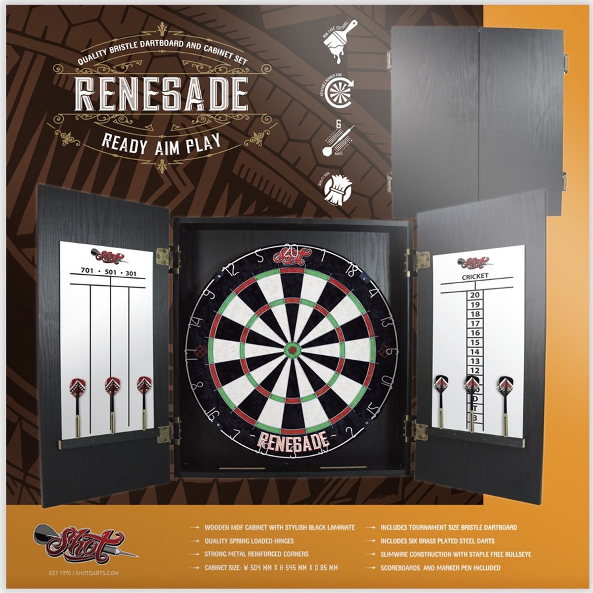 Renegate dartbord cabinet set Shot