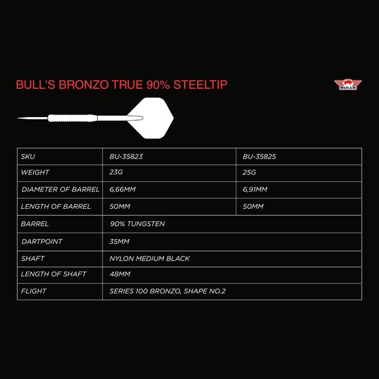 Bull's Bronzo True 90% - Dartpijlen van Bull's — afbeelding 2