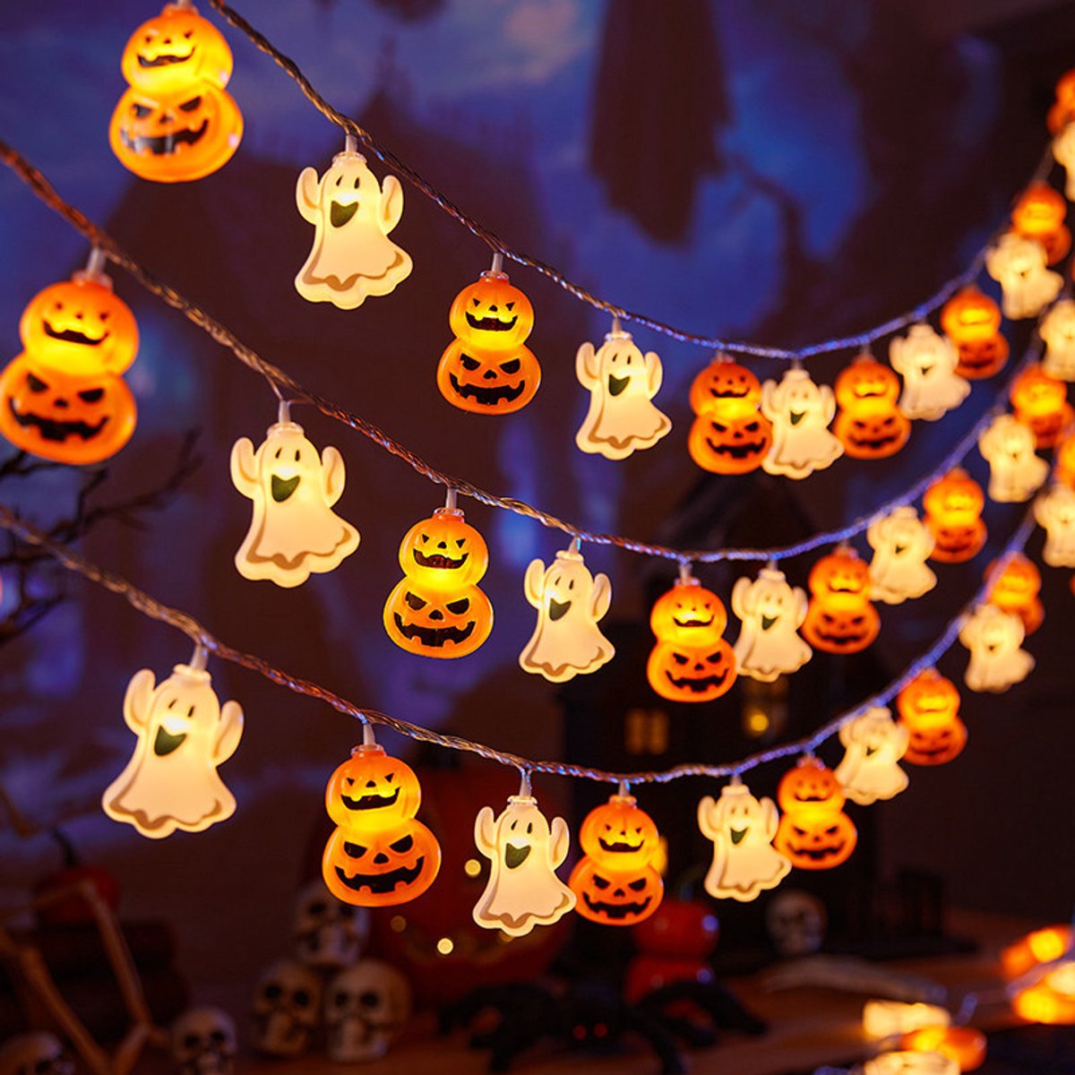 Halloweenverlichting - 3 meter lange lichtslinger met 20 ledlampjes voor binnen- en buitendecoratie, op batterijen werkende pompoenlichtslinger voor feestdecoraties