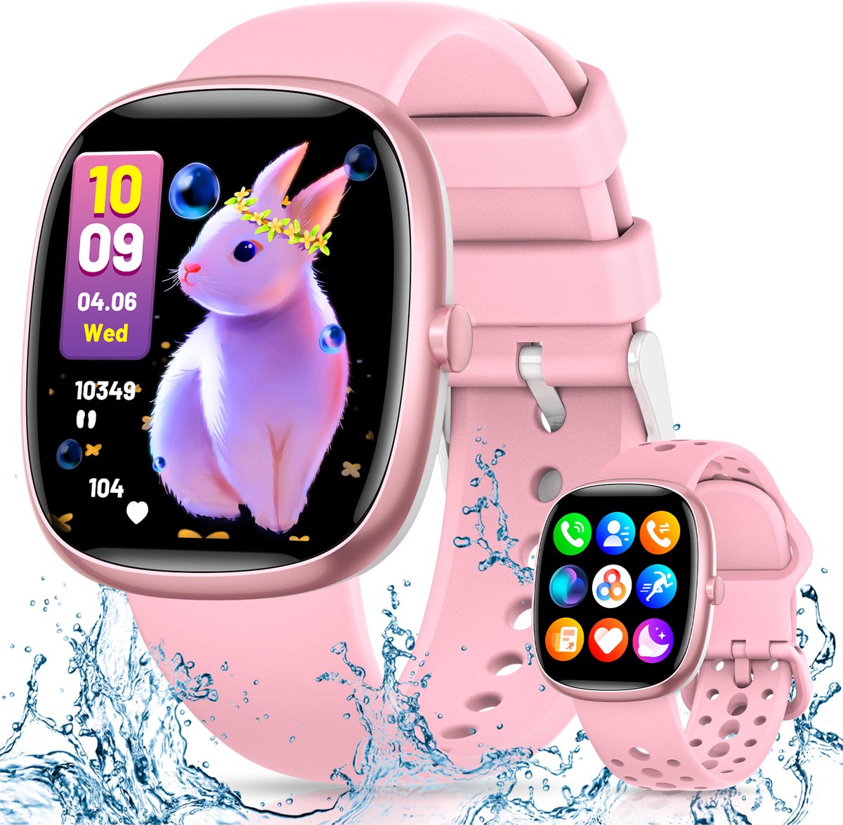 FOSMET Smartwatch Kinderen - Met Telefoonfunctie - 1,5 Inch Display - IP68 Waterdicht - 20 Sportmodi - Hartslagmeter - Slaapmonitor - Stappenteller - Wekker - Oproepfunctie - SOS Knop - Compatibel met iOS/Android - Cadeau voor Kinderen - Meisje