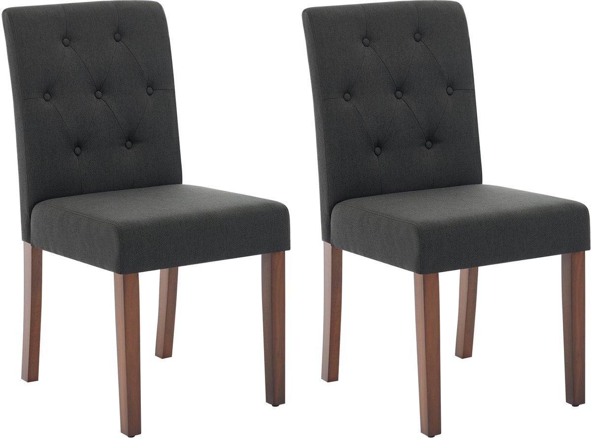 Triumpunpre - Moderne Eetkamerstoelen Set Van 2 - Beklede Hoge‑Rug Stoelen, Zachte Gevoerde Zitting - Stevige Houten Poten - Linnen | Zwart