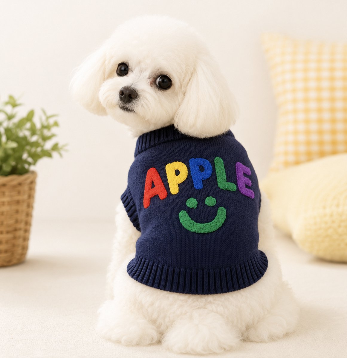Gebreide honden trui Apple – Navy - Maat L