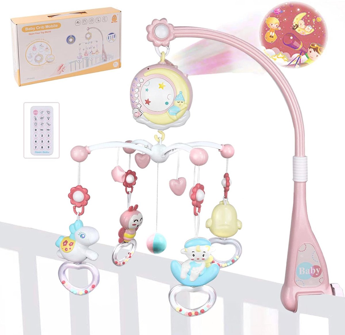 Wiegmobiel Voor Baby's - Babymobiel Voor De Wieg - 360° Draaibare Muzikale Babywieg - Hangende Rammelaars Met Lampjes
