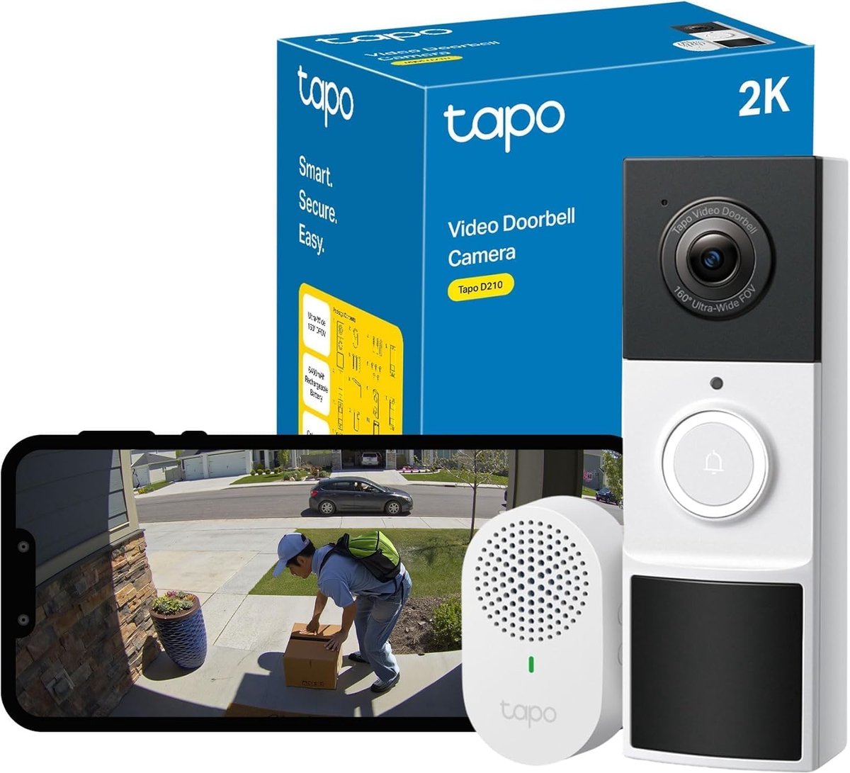 Videodeurbel Tapo D210 – Draadloos op Batterij, 2K Camera, Kleuren Nachtzicht, 160° Kijkhoek
