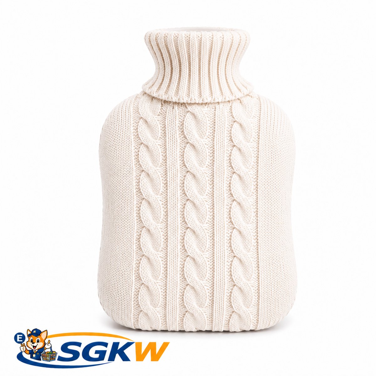Kruik van rubber met gebreide hoes. 1,75 ltr, gebroken wit
