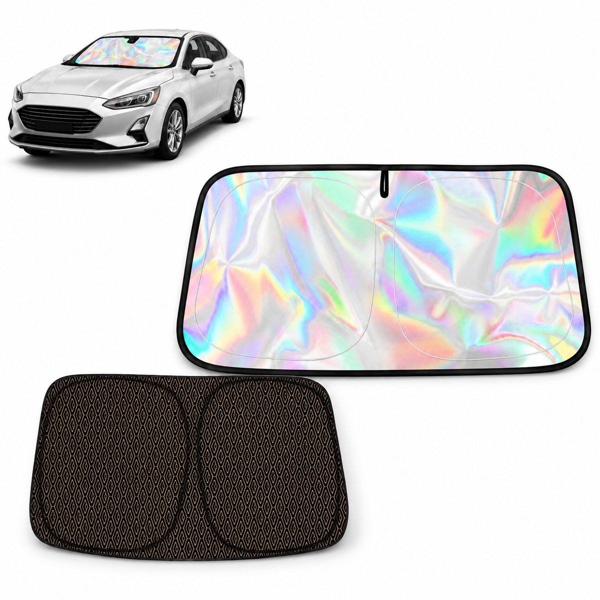 Namajunas zonnescherm auto - zonnescherm auto voorruit - zonwering auto - opvouwbaar zonnescherm - reflecterend polyester - uv-bescherming - met memory stalen frame - bescherming voor dashboard en auto-interieur - 140 x 70 cm