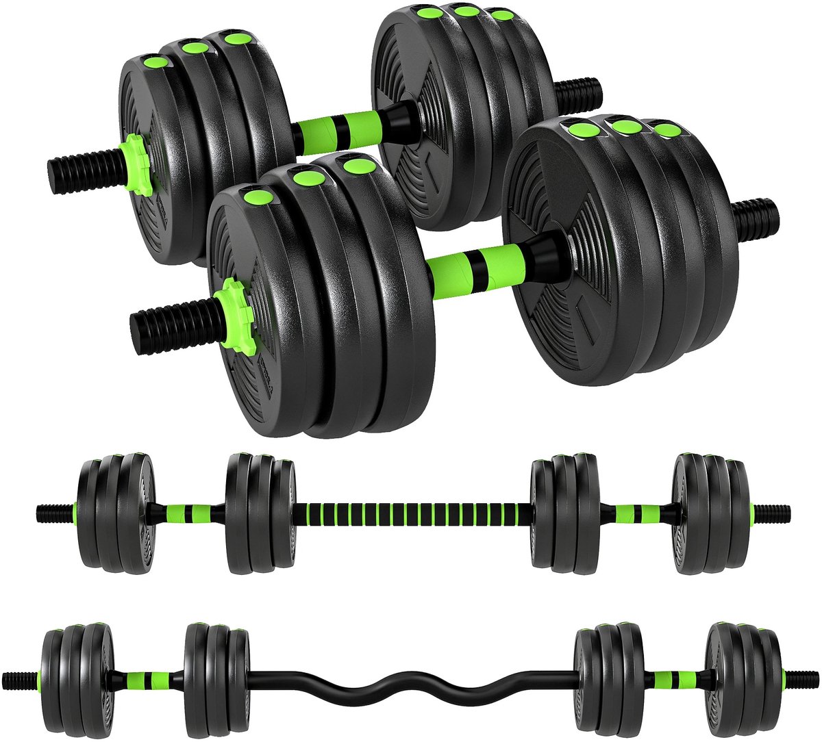 Atlasyx dumbells - Gewichten -Ffitness - Gewichten set - Verstelbare dumbbells - krachttraining - Halterset- 3-in-1 - 20 kg- Groen