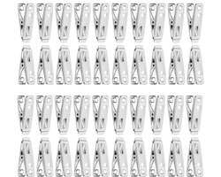 Wasknijpers - 40 Stuks - RVS - Kledinghaken - Fotoknijpers - Kaartknijpers - Handdoekhaken - Knijper - Handdoekklem - wasknijper - strandhanddoek Klem - klemmen met 1 cm openen - 5 cm - Zilver