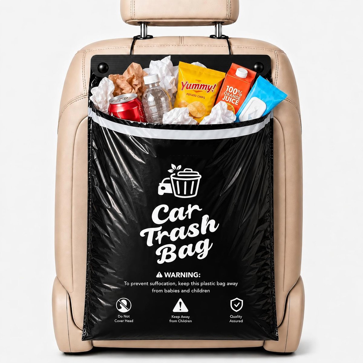 50 stuks- 1 verpakking auto-afvalzakken- 2-5 gallon (ca. 9-5 liter) wegwerpafvalzakken voor auto- SUV- vrachtwagen en camper- lekvrije- geurwerende zakken- te bevestigen met plakstrips of aan de hoofdsteun- zwart