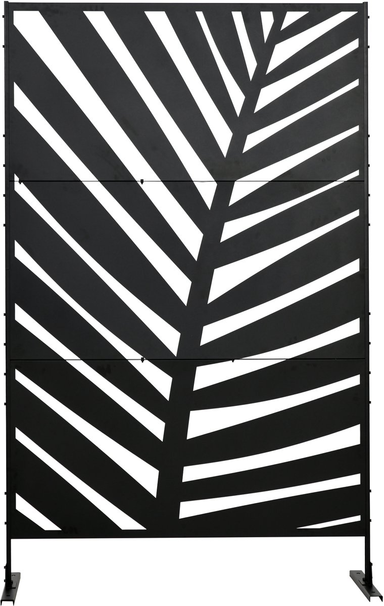 Privacyscherm voor buiten - frame van geverfd staal - ontwerp:silhouet van een palmblad - 1 - 2 x 2 m - zwart