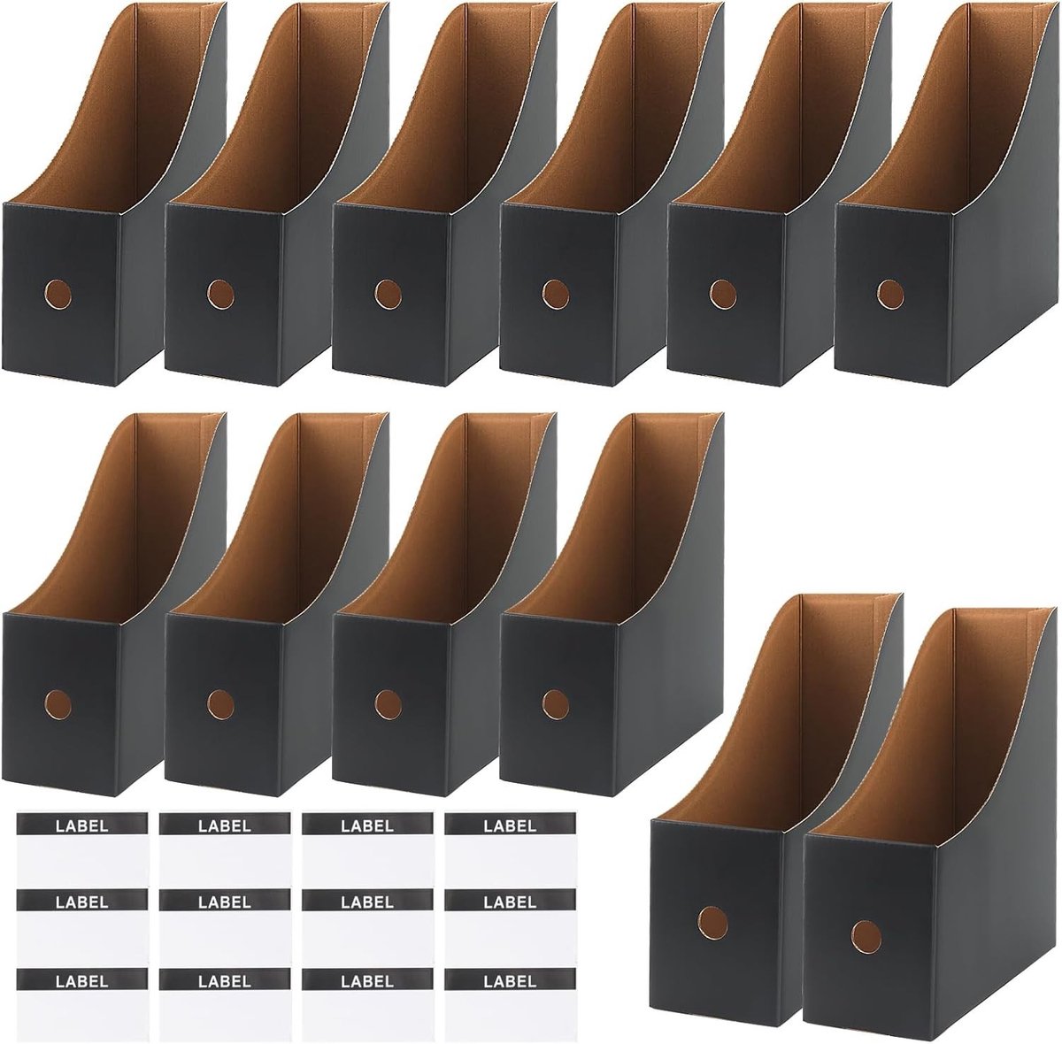Set van 12 Tijdschrift Houder van Karton, Zwart, A4 Formaat, Papieren Organiser voor Documenten, Kantoorbenodigdheden en Bestanden
