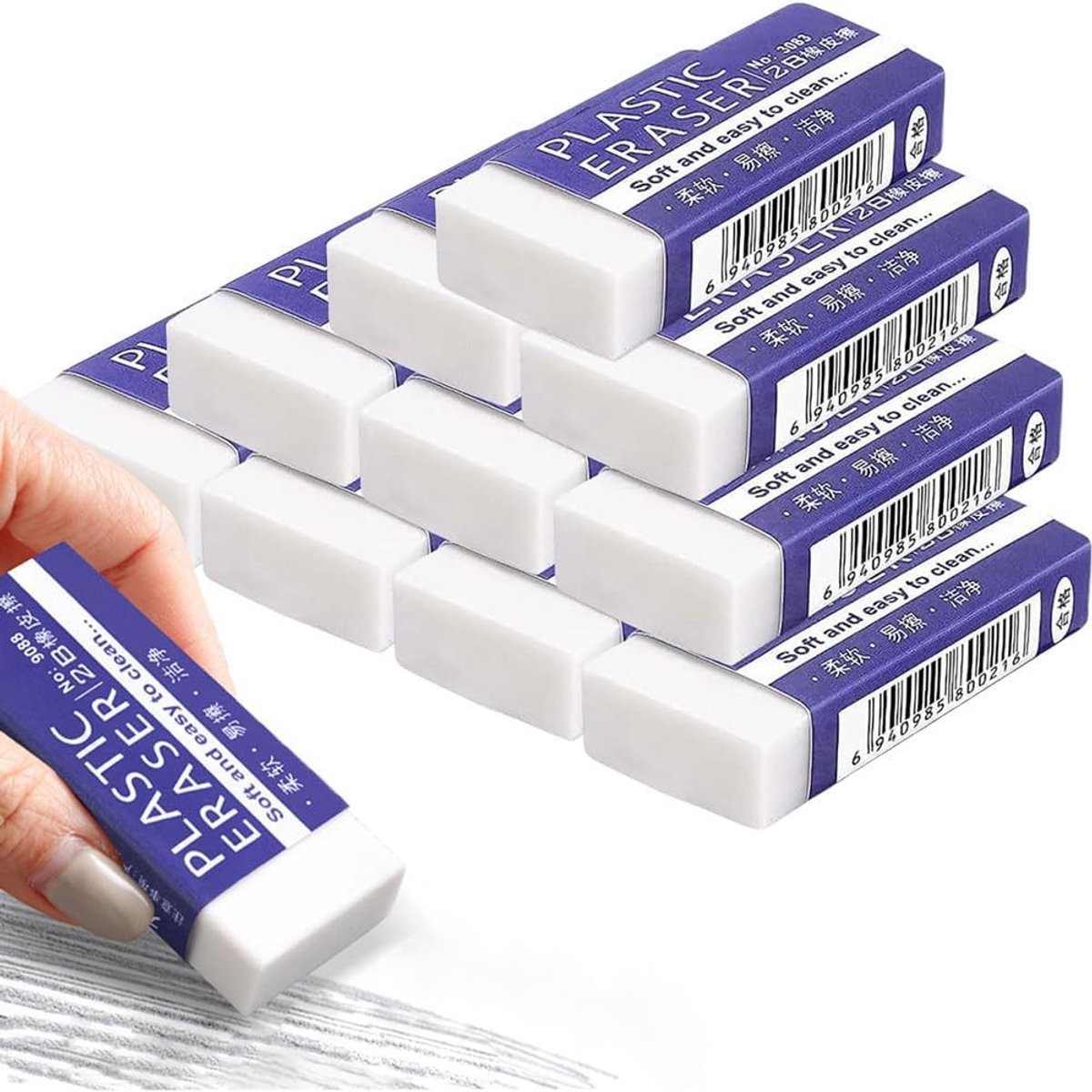 Set van 10 Witte Gum - Multifunctionele Gummen voor Kinderen en Volwassenen, Ideaal voor School, Kantoor en Kunstprojecten