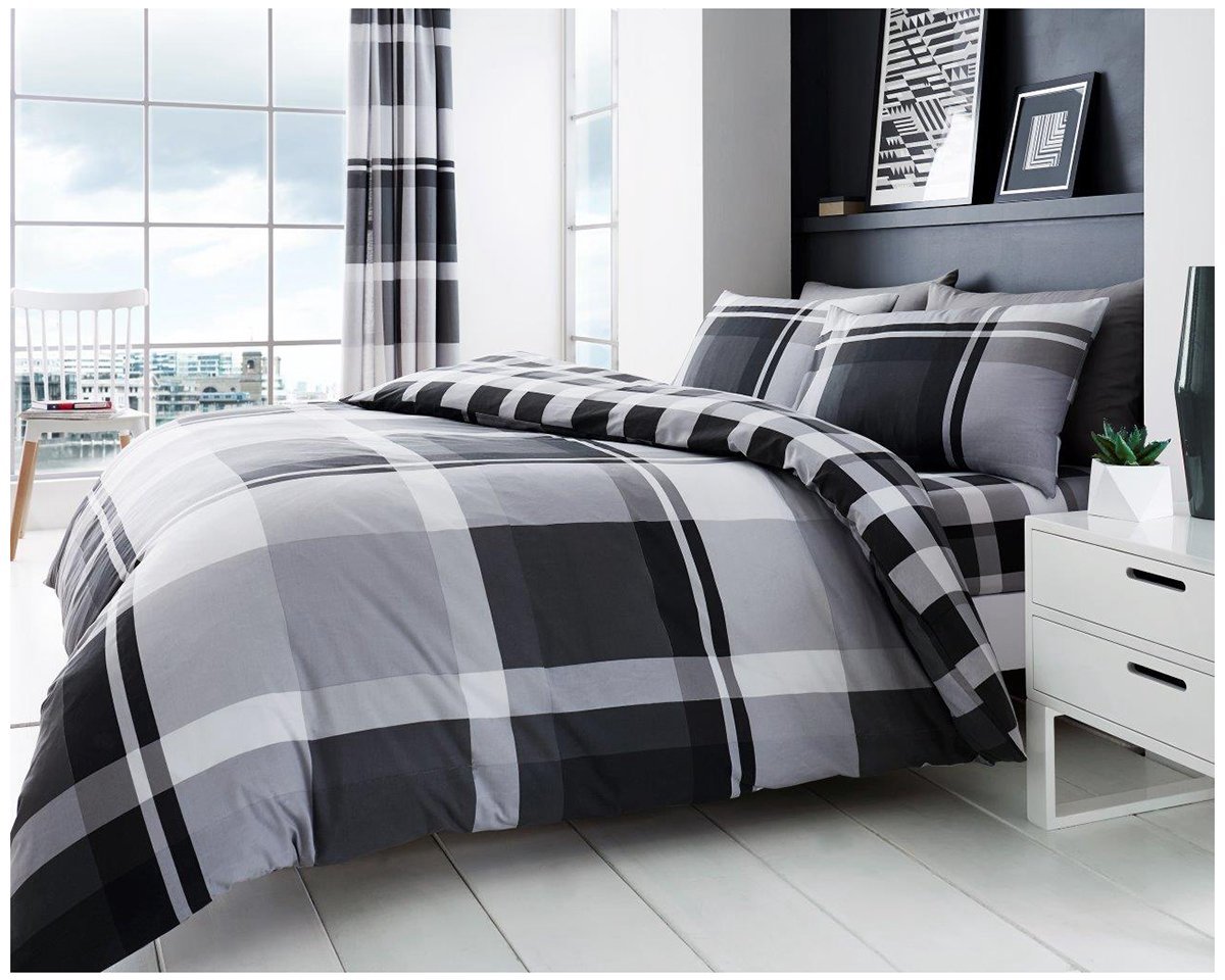 Gaveno Cavailia Luxe WAVERLY CHECK Bedset met Dekbedovertrek en Kussensloop, Polyester-Katoen, Grijs, King, 11159568 - ShopVlot