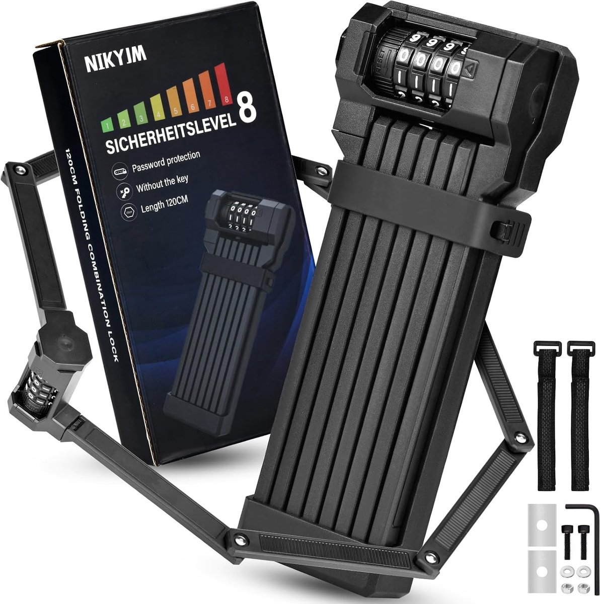 Fietsslot kind - Fietsslot - Zwart - 120 cm - Digitaal slot met 4-cijferige combinatie - Voor e-bikes en mountainbikes