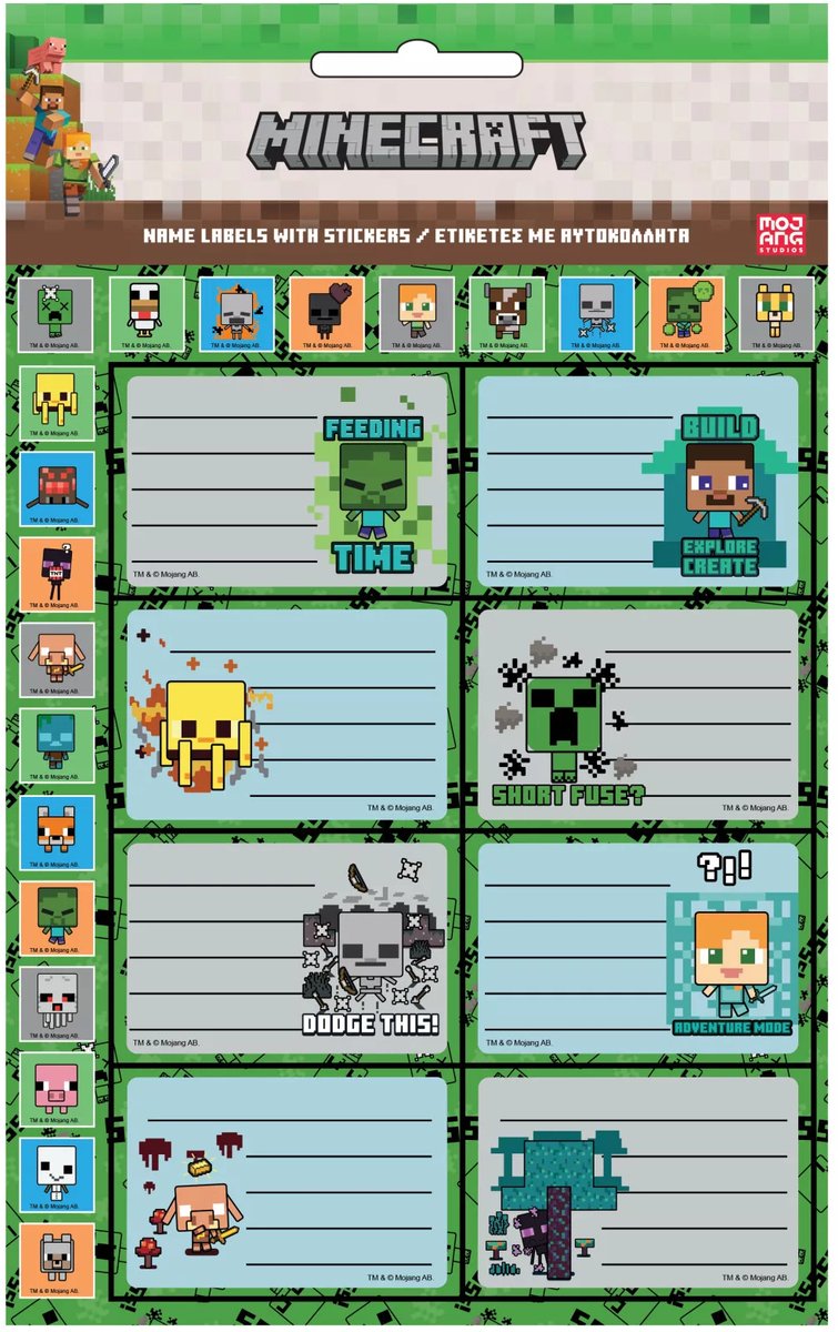 Minecraft Notebook Labels 16 Stuks – Etiketstickers met Stickers – Creepers Need Hugs