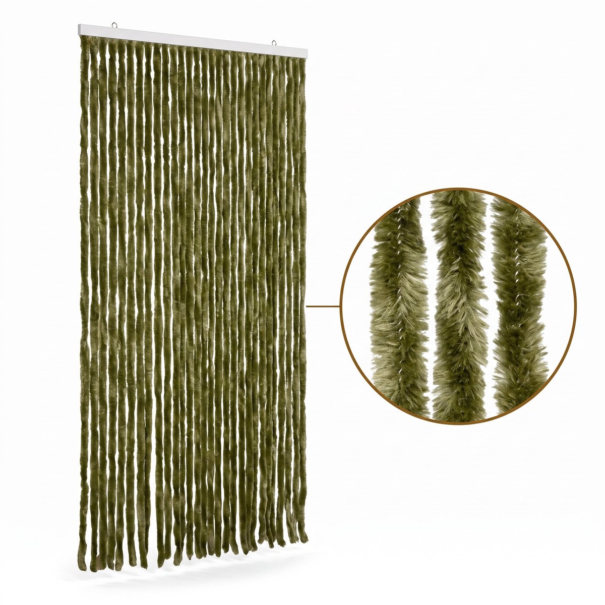 Cheqo® Vliegengordijn 90x210 cm Groen - Insectengordijn - Deurgordijn - Kattenstaart - Horgordijn - Hordeur - Pluche Strengen - Chenille - Muggengordijn - Vliegenhor - Anti Insecten - voor Deur, Tuindeur, Balkondeur, Caravan en Camper