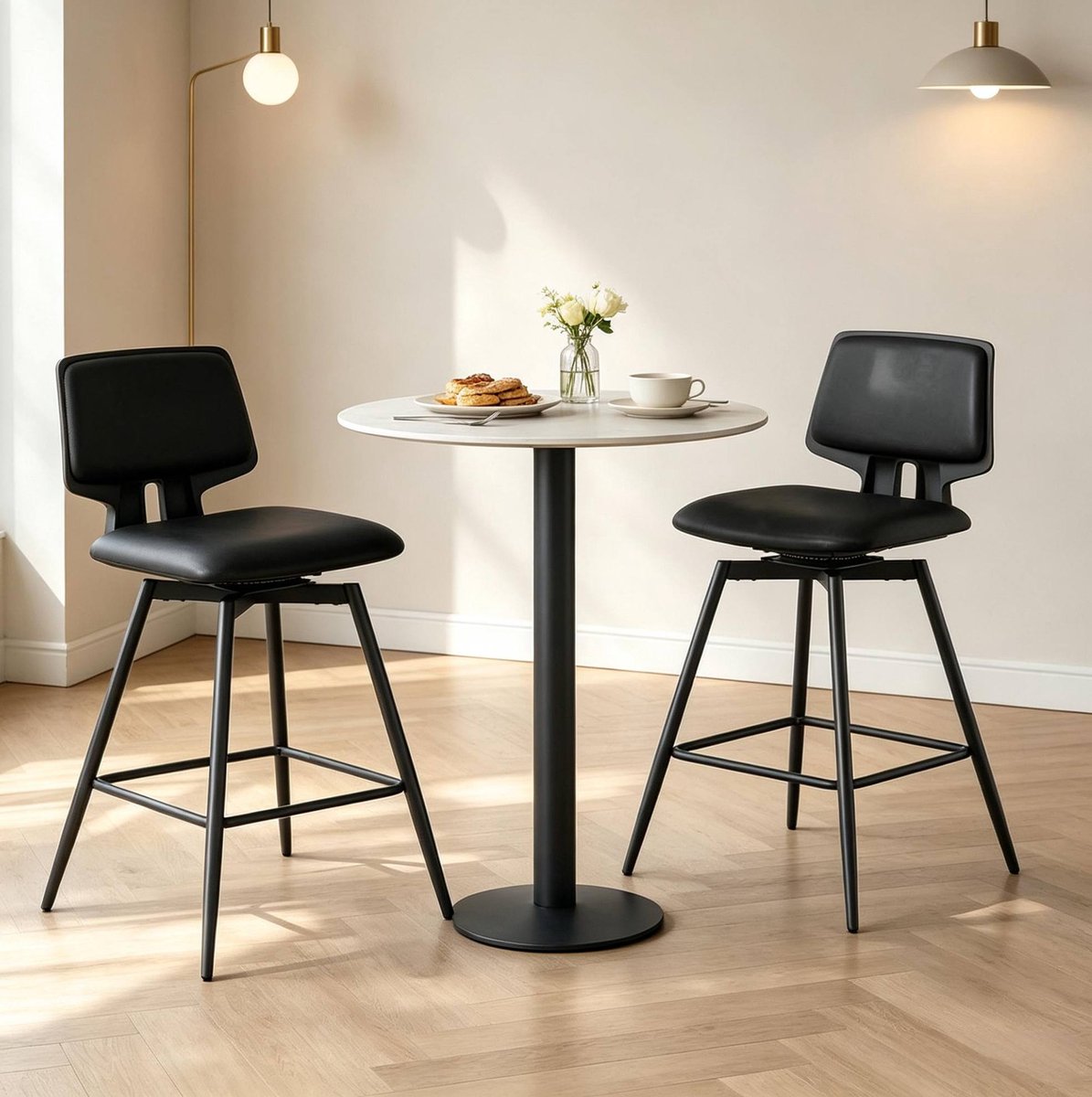 STILVORA Barkruk 65,5 Cm - Set Van 2 Met Rugleuning En 360 Graden Draaibaar - Voor Keuken, Bar En Eethoek - Kunstleer Zwart