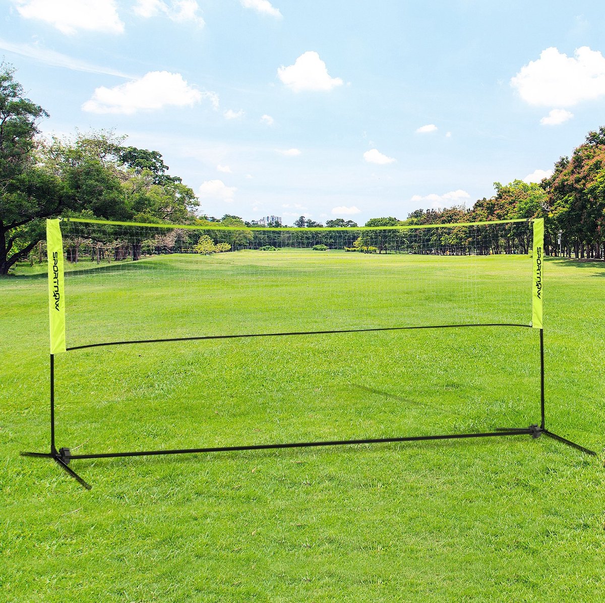 REDOM - Badmintonnet set - Verstelbare hoogte 107-155 cm - Met netstangen en transporttas - Voor badminton, tennis en pickleball - Metaal - Groen - 420 x 103 x 155 cm