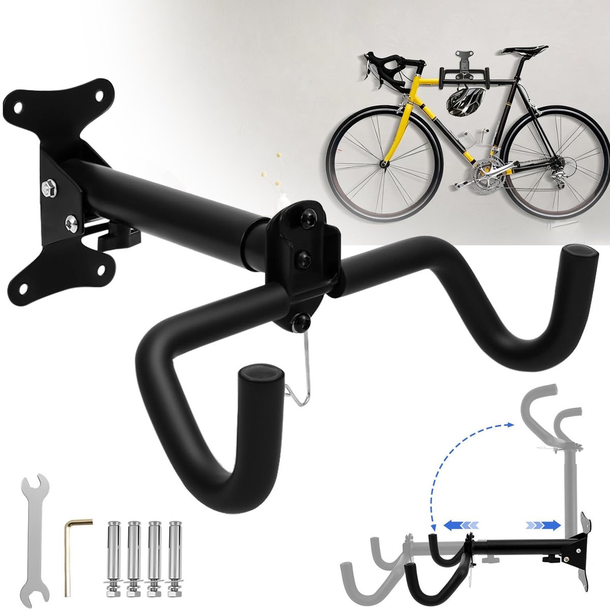Fietsmuurbevestiging - Zwarte Fietshanger - Opvouwbare Fietsendrager - Muurhaak Voor Fiets Racefiets Mountainbike