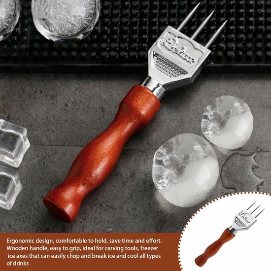 IJspons - ijscrusher - drielingkegel - roestvrijstalen ijsbijl - handmatig lichtgewicht - arbeidsbesparend - duurzaam - antislip - cocktailgereedschap - keukenaccessoires - geschikt voor bar, ijsblokjes, restaurant (bruin, 18,3*3,8 cm) — afbeelding 5