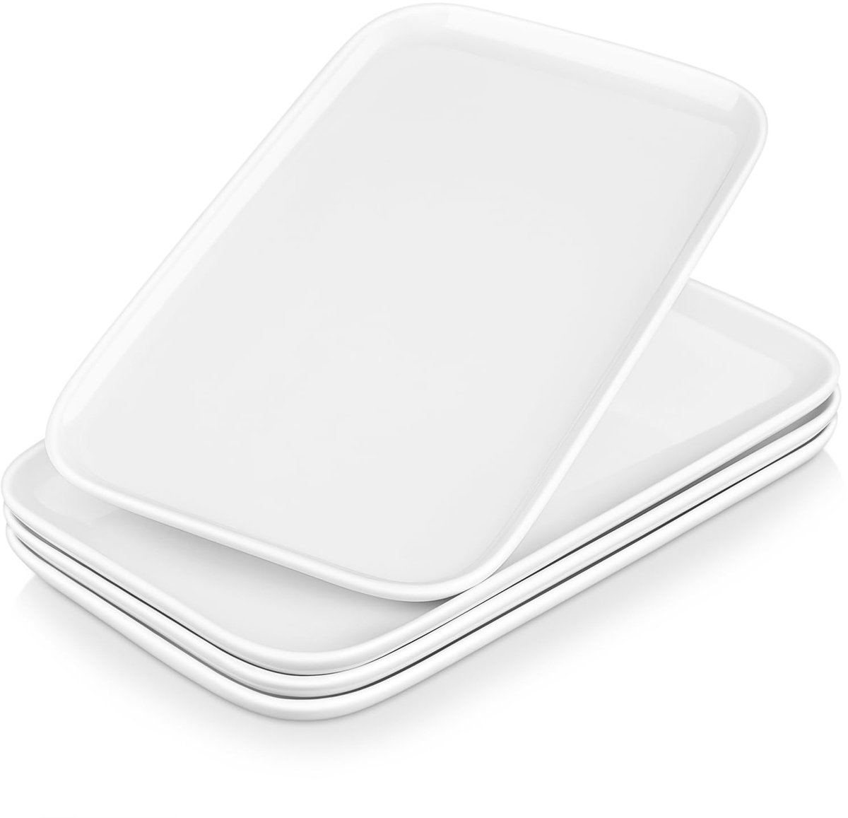 Famanu – Serveerschaal set van 4, porselein grote dienbladen voor entertainment, 30 cm rechthoekige witte snack serveerschalen voor feest en bruiloft