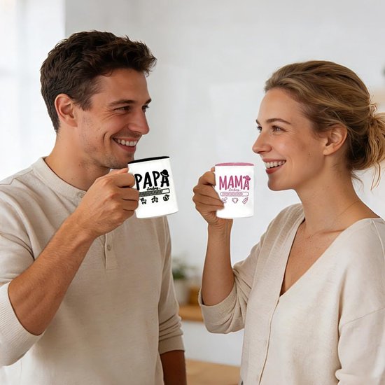 Mokkenset Mama Papa - Ouder Cadeau - Zwangerschap Aankondigen - Inclusief Wenskaarten - 350 ml - Zwart Roze — afbeelding 4
