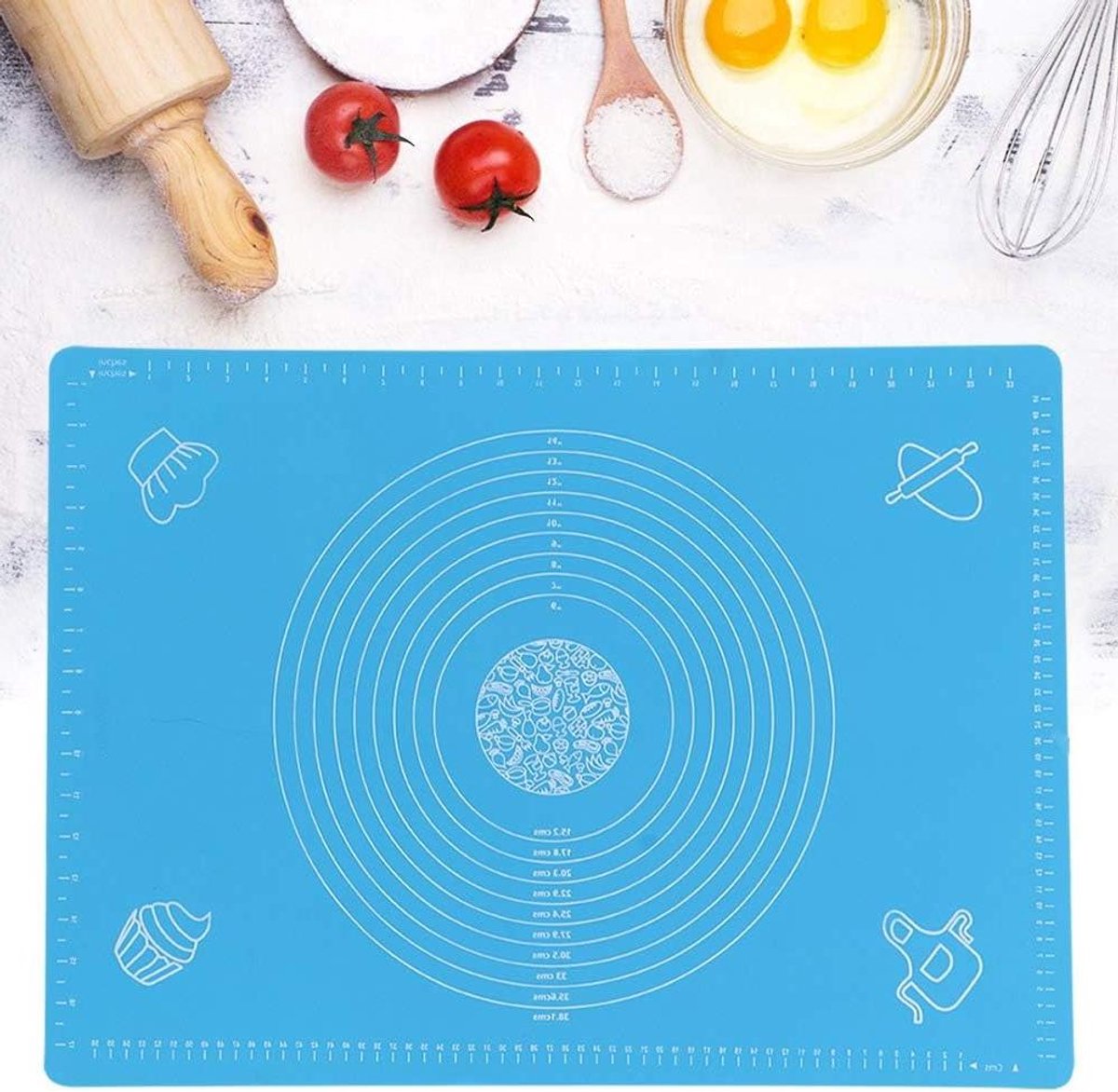 Bakmat - Deegmat - Bakken en Koken - Met Maatschaal - 64x45 cm - Blauw